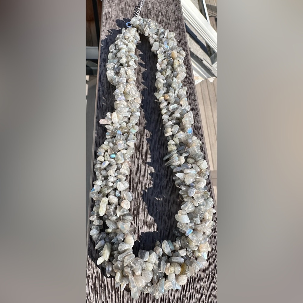 natural labradorite necklace chip beads and sterling silver clasp